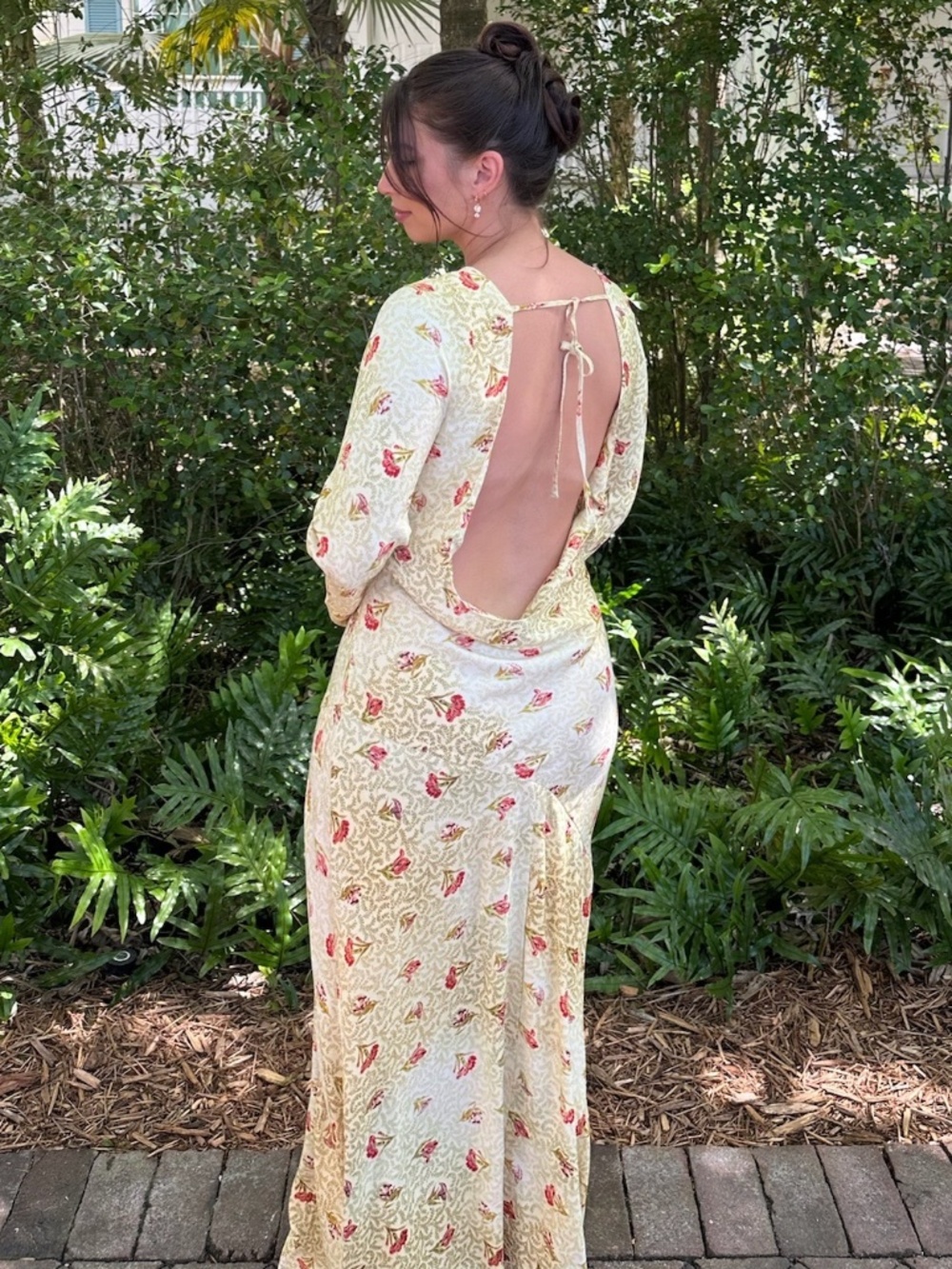BHLDN Dani Long-Sleeve Open-Back Fit & Flare Maxi Dress